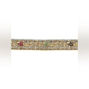 Gold Vermeil Sterling Silver 925 Multi Gem Ruby Emerald Sapphire Bracelet 7.25”